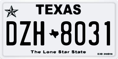 TX license plate DZH8031