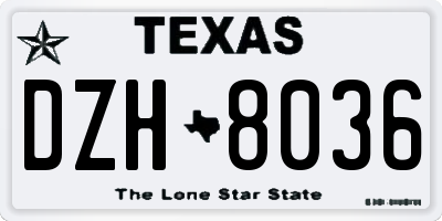 TX license plate DZH8036