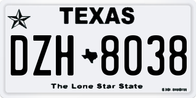 TX license plate DZH8038