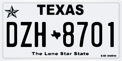 TX license plate DZH8701
