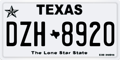 TX license plate DZH8920