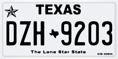 TX license plate DZH9203