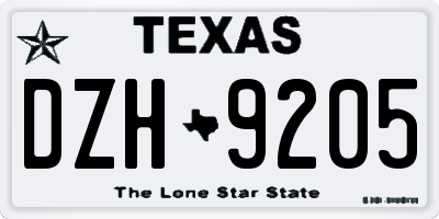 TX license plate DZH9205