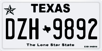 TX license plate DZH9892