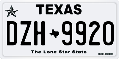 TX license plate DZH9920