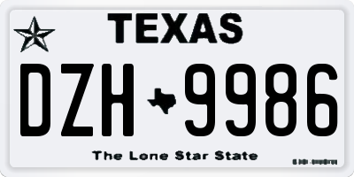 TX license plate DZH9986
