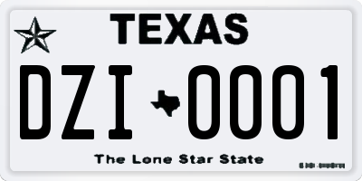 TX license plate DZI0001