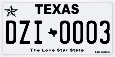 TX license plate DZI0003