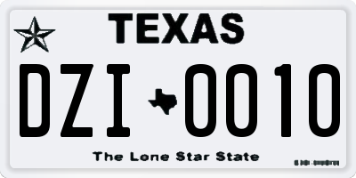TX license plate DZI0010
