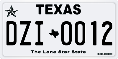 TX license plate DZI0012