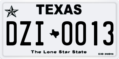 TX license plate DZI0013