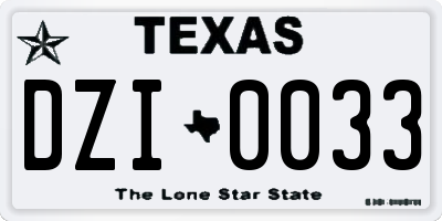 TX license plate DZI0033