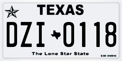 TX license plate DZI0118