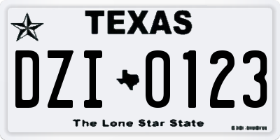 TX license plate DZI0123