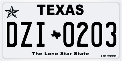 TX license plate DZI0203