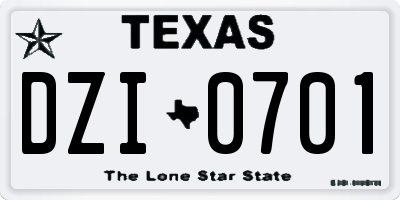 TX license plate DZI0701