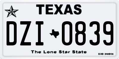 TX license plate DZI0839