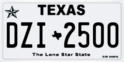 TX license plate DZI2500