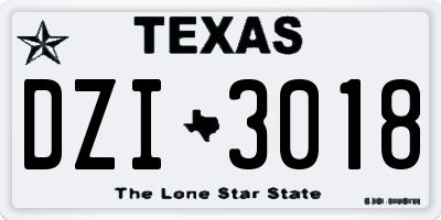 TX license plate DZI3018