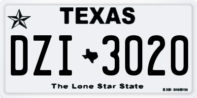 TX license plate DZI3020