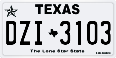 TX license plate DZI3103