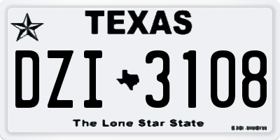 TX license plate DZI3108