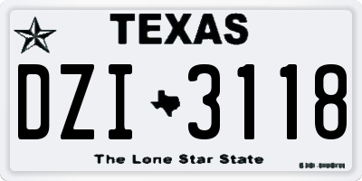 TX license plate DZI3118