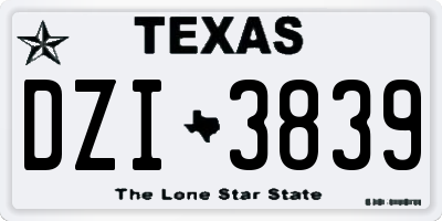 TX license plate DZI3839