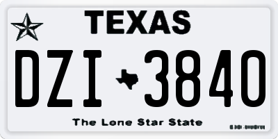 TX license plate DZI3840