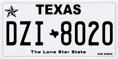 TX license plate DZI8020