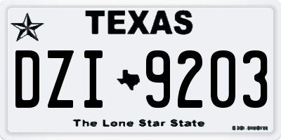 TX license plate DZI9203