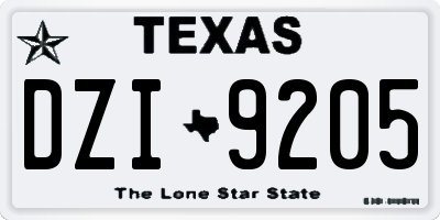 TX license plate DZI9205