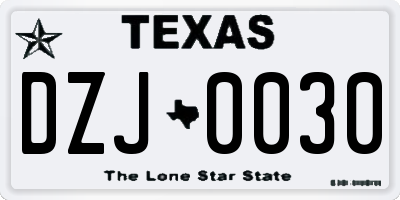TX license plate DZJ0030