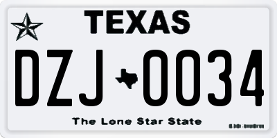 TX license plate DZJ0034