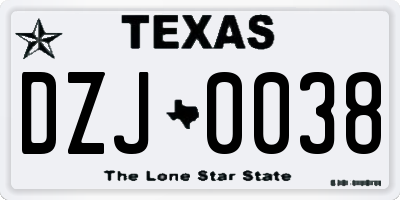 TX license plate DZJ0038