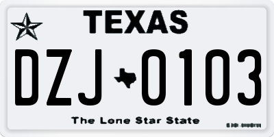 TX license plate DZJ0103