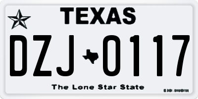 TX license plate DZJ0117