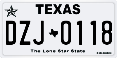 TX license plate DZJ0118
