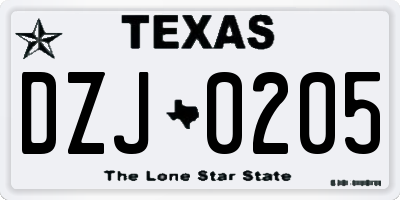 TX license plate DZJ0205