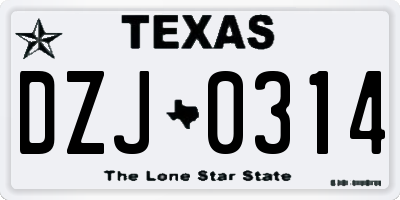 TX license plate DZJ0314