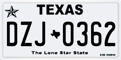 TX license plate DZJ0362