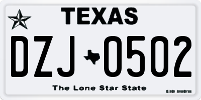 TX license plate DZJ0502