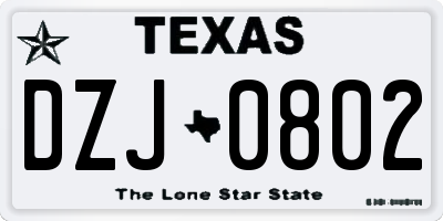 TX license plate DZJ0802