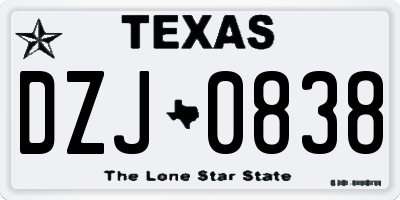 TX license plate DZJ0838