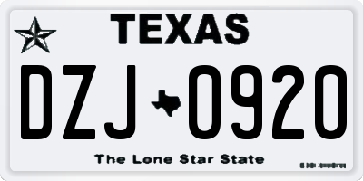 TX license plate DZJ0920
