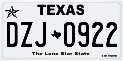 TX license plate DZJ0922