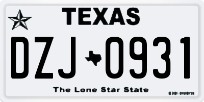 TX license plate DZJ0931