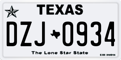 TX license plate DZJ0934