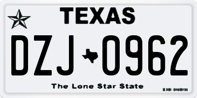 TX license plate DZJ0962