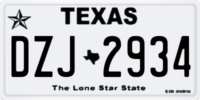 TX license plate DZJ2934